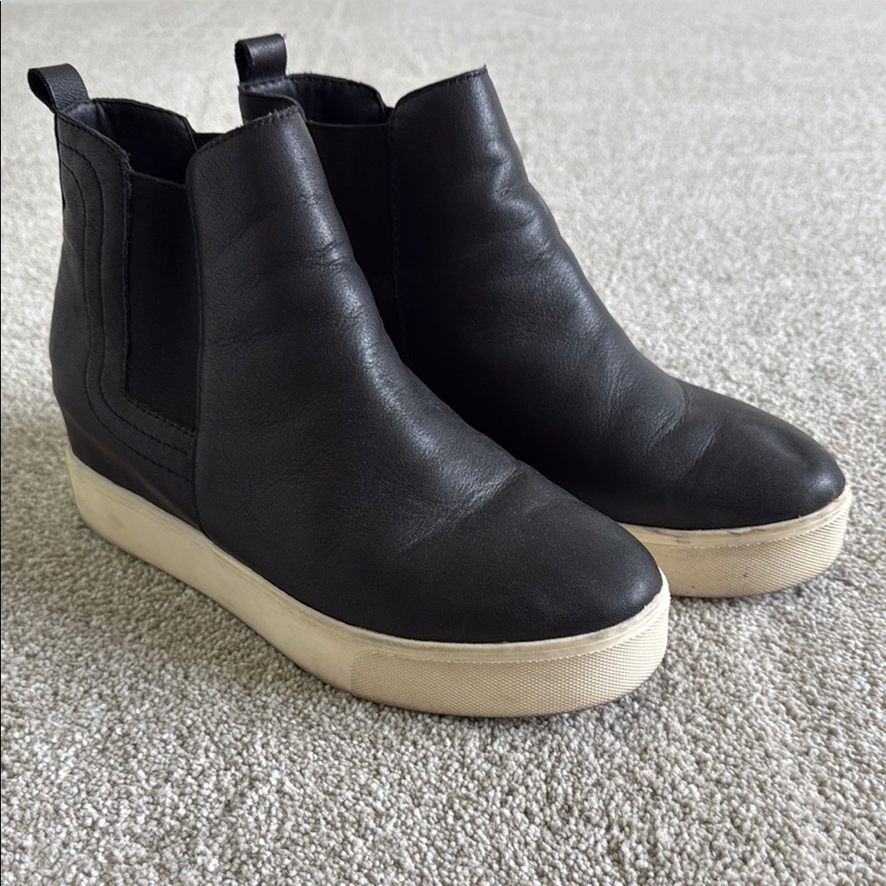 J Slides Black and White Chelsea Ankle Boots